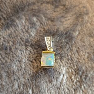 14k Two Tone Gold Opal & Diamond Pendant, Beautiful!
